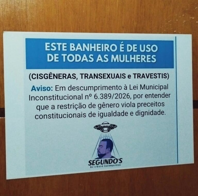 Bar de Teresina se posiciona contra lei sobre uso de banheiros femininos