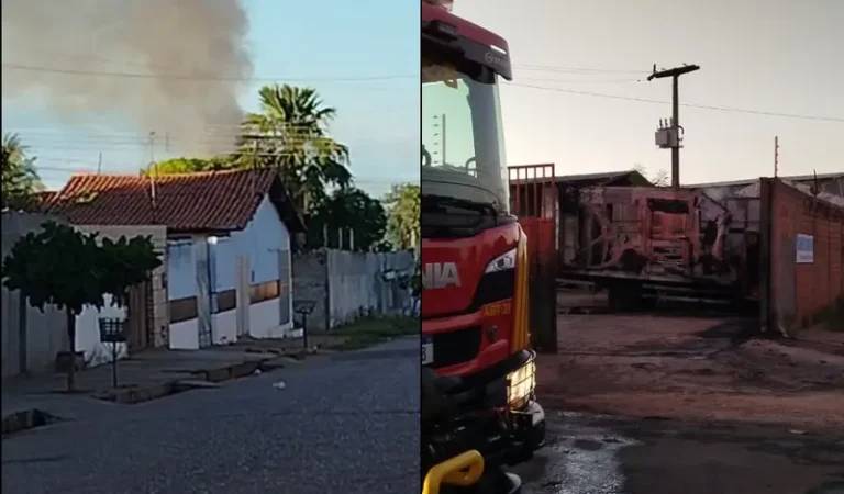 Carreta pega fogo em estacionamento de empresa na Zona Sul de Teresina