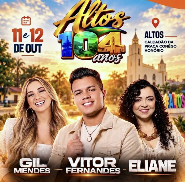Prefeitura de Altos divulga programação de shows para celebrar 104 anos do município